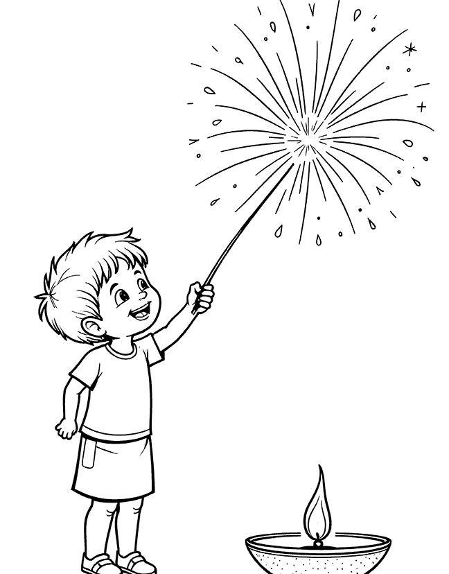 Diwali celebration with fireworks coloring page